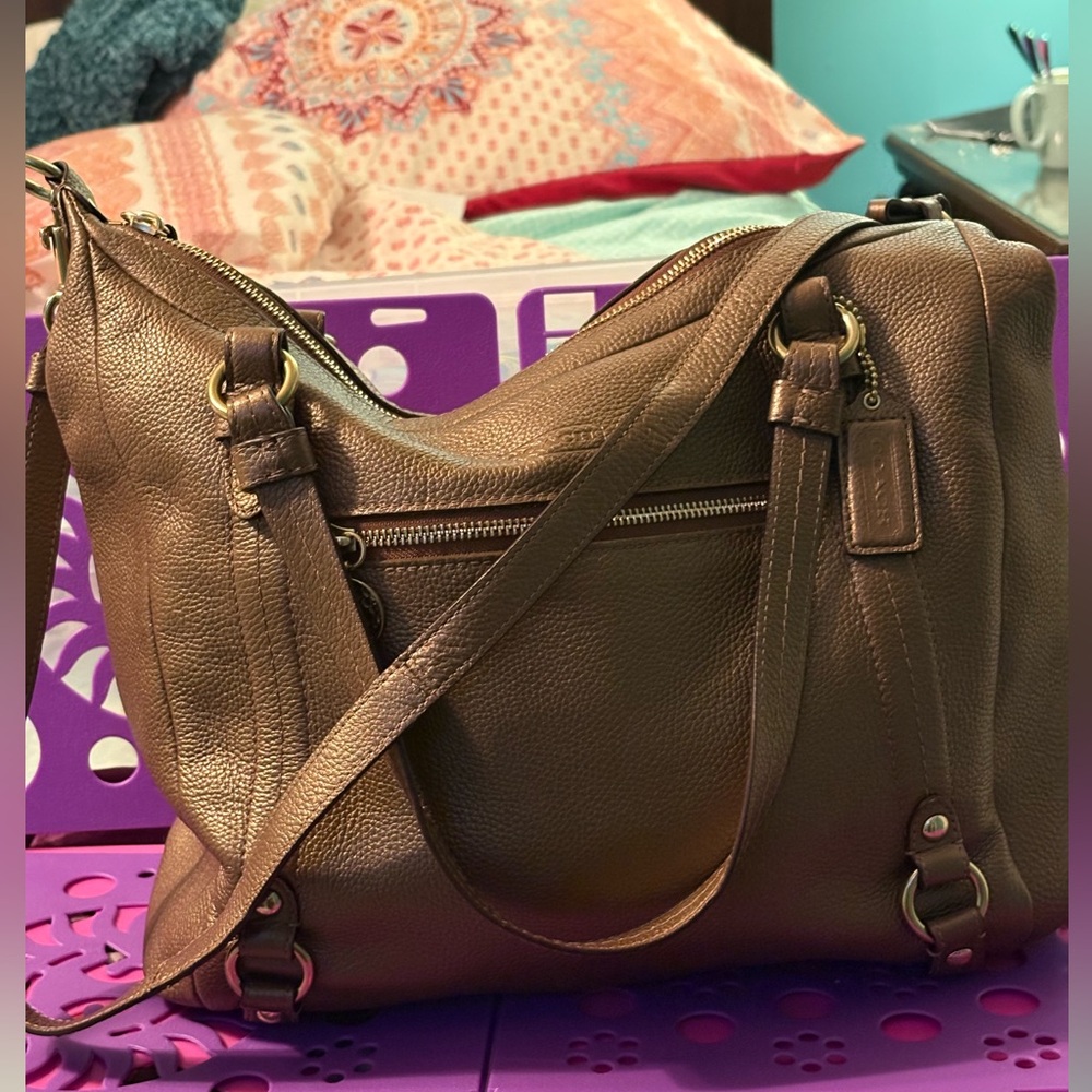 Coach Bronze Leather Alexandra Tote Hand Shoulder Bag Purse excellent condition